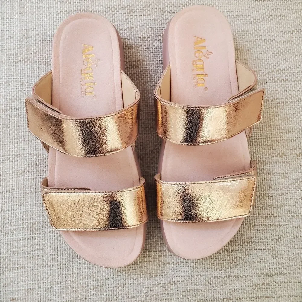 Alegria Bryce Sz 36 US 6 Women's Double Strap Rose Gold Metallic Sandals Slides - Picture 7 of 14